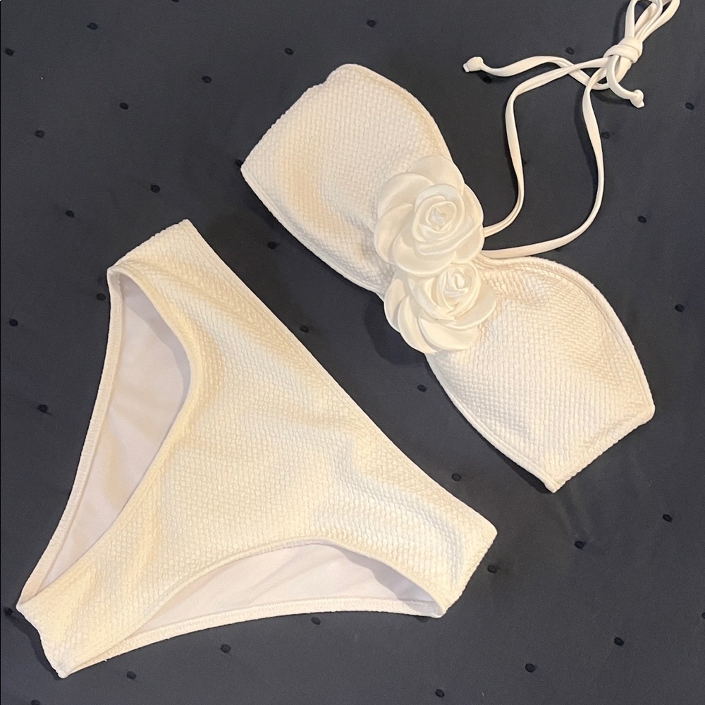 White Bikini Set with Floral Detail
